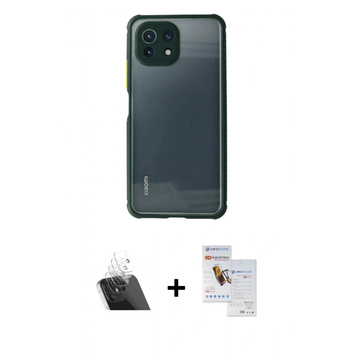 MARSİLYAN™- Mİ 11 Lite Kılıf Nova Asil Özel Seri - Siyah Seramik Nano Ekran Koruyucu + Kamera Lens Koruma Cam - SF