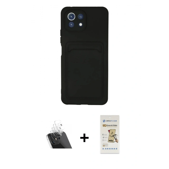 MARSİLYAN™- Mİ 11 Lite Kılıf Vadi Çizgi Prime - Siyah Mat Seramik Nano Ekran Koruyucu + Kamera Lens Koruma Cam - SF