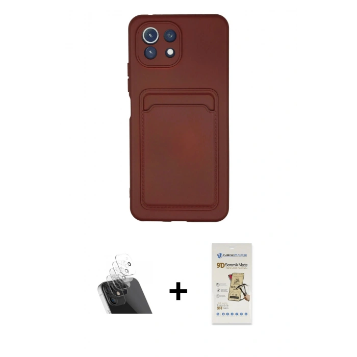 MARSİLYAN™- Mİ 11 Lite Kılıf Vadi Çizgi Prime - Siyah Mat Seramik Nano Ekran Koruyucu + Kamera Lens Koruma Cam - SF