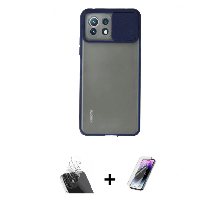 MARSİLYAN™- Mİ 11 Lite Kılıf Vadi Çizgi - Şeffaf Pasifik Cam Ekran Koruyucu + Kamera Lens Koruma Cam - SF