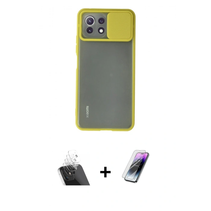 MARSİLYAN™- Mİ 11 Lite Kılıf Vadi Çizgi - Şeffaf Pasifik Cam Ekran Koruyucu + Kamera Lens Koruma Cam - SF