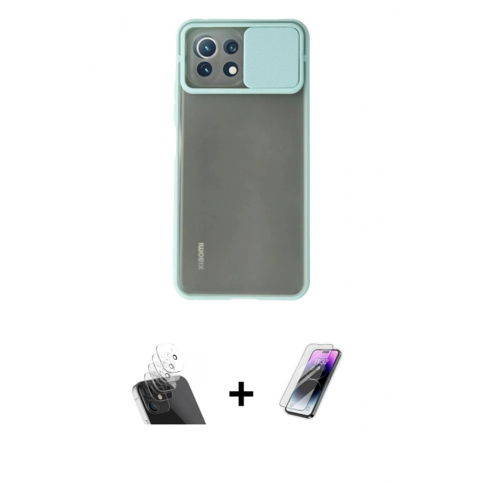 MARSİLYAN™- Mİ 11 Lite Kılıf Vadi Çizgi - Şeffaf Pasifik Cam Ekran Koruyucu + Kamera Lens Koruma Cam - SF