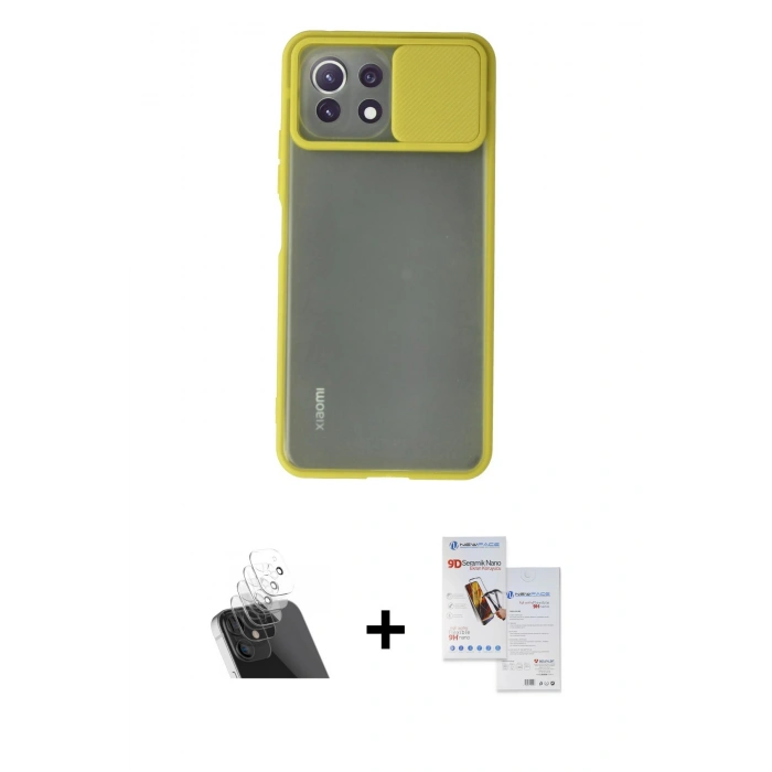 MARSİLYAN™- Mİ 11 Lite Kılıf Vadi Çizgi - Siyah Seramik Nano Ekran Koruyucu + Kamera Lens Koruma Cam - SF