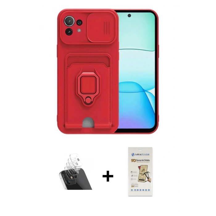 MARSİLYAN™- Mİ 11 Lite Kılıf Vadi Form Prime - Siyah Mat Seramik Nano Ekran Koruyucu + Kamera Lens Koruma Cam - SF
