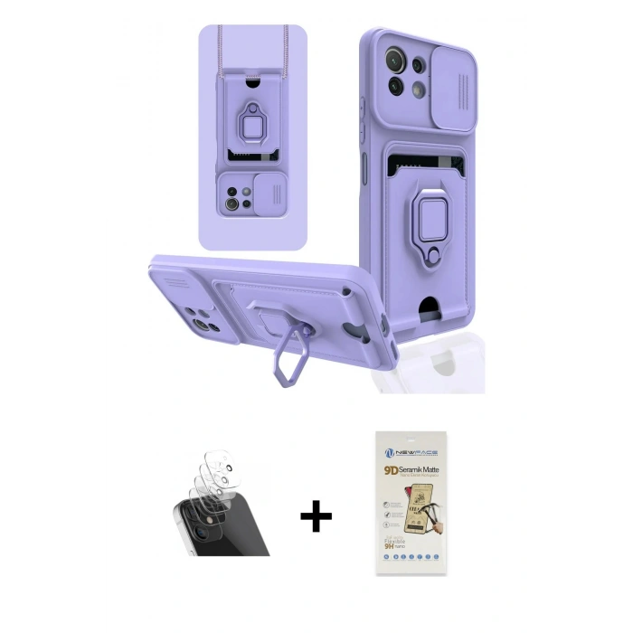 MARSİLYAN™- Mİ 11 Lite Kılıf Vadi Form Prime - Siyah Mat Seramik Nano Ekran Koruyucu + Kamera Lens Koruma Cam - SF