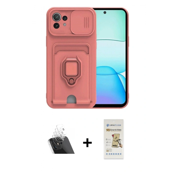 MARSİLYAN™- Mİ 11 Lite Kılıf Vadi Form Prime - Siyah Mat Seramik Nano Ekran Koruyucu + Kamera Lens Koruma Cam - SF