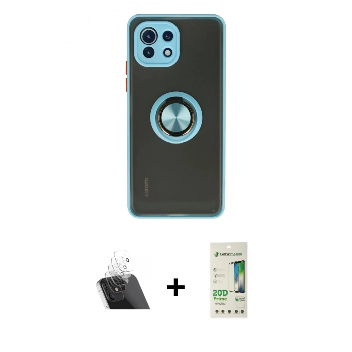 MARSİLYAN™- Mİ 11 Lite Kılıf Yörünge Çizgi - Siyah 20D Premium Cam Ekran Koruyucu + Kamera Lens Koruma Cam - SF