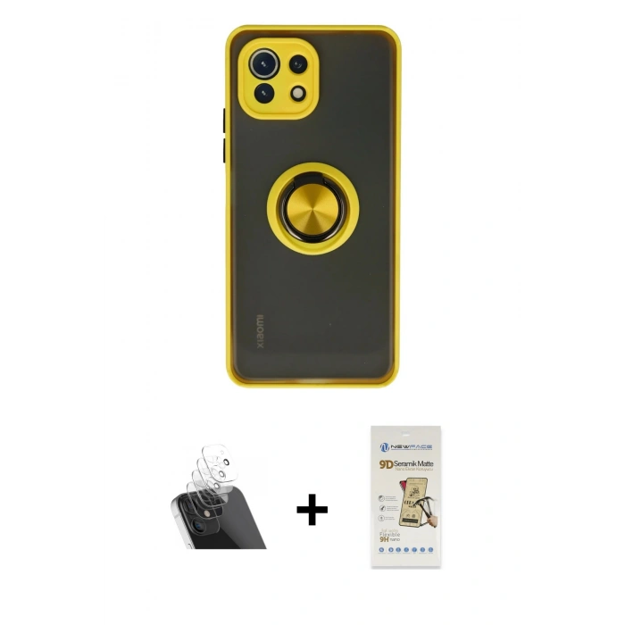 MARSİLYAN™- Mİ 11 Lite Kılıf Yörünge Çizgi - Siyah Mat Seramik Nano Ekran Koruyucu + Kamera Lens Koruma Cam - SF