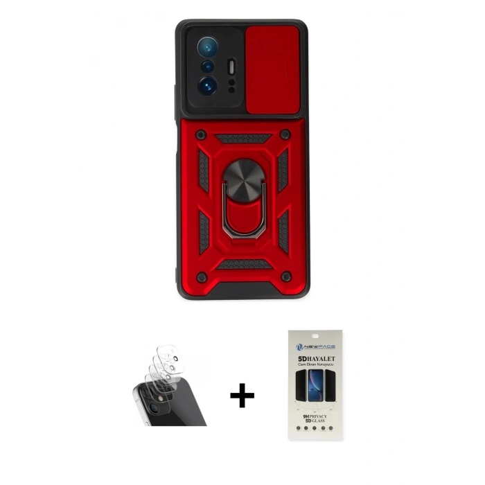 MARSİLYAN™- Mi 11T Pro Kılıf Ahenk Klasik - Siyah 5D Hayalet Cam Ekran Koruyucu + Kamera Lens Koruma Cam - SF