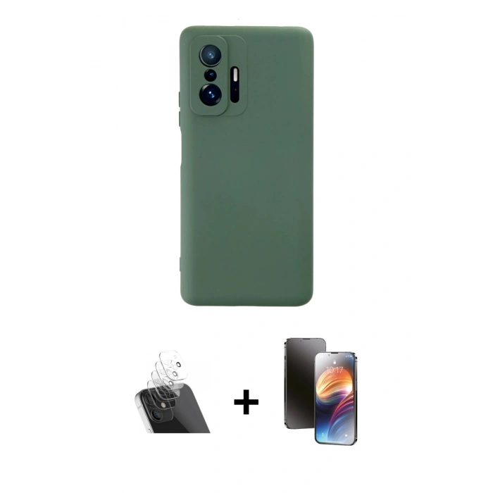 MARSİLYAN™- Mi 11T Pro Kılıf Ahenk Serisi - Siyah 3D Antistatik Mat Seramik Nano Ekran Koruyucu + Kamera Lens Koruma Cam - SF