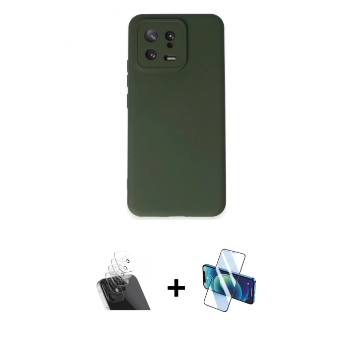 MARSİLYAN™- Mi 13 Kılıf Ahenk Serisi - Siyah 3D Antistatik Cam Ekran Koruyucu + Kamera Lens Koruma Cam - SF