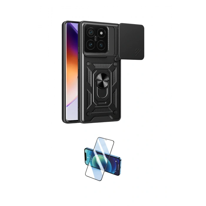 MARSİLYAN™- Mi 14T Pro Kılıf Ahenk Klasik - Siyah 3D Antistatik Cam Ekran Koruyucu