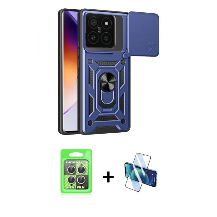 MARSİLYAN™- Mi 14T Pro Kılıf Ahenk Klasik - Siyah 3D Antistatik Seramik Nano Ekran Koruyucu + Raze Metal Kamera Lens - GS