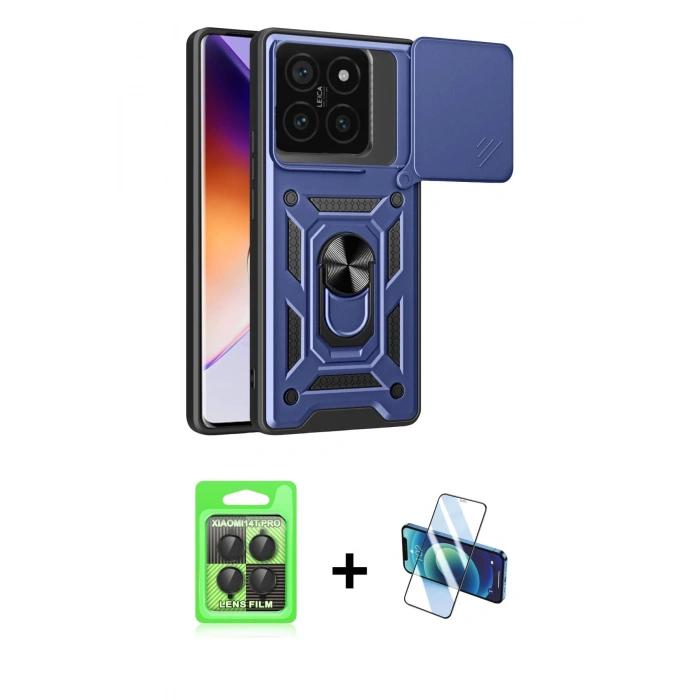 MARSİLYAN™- Mi 14T Pro Kılıf Ahenk Klasik - Siyah 3D Antistatik Seramik Nano Ekran Koruyucu + Raze Metal Kamera Lens - SH