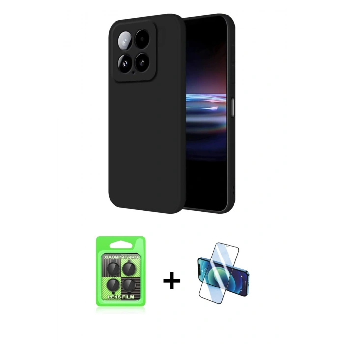 MARSİLYAN™- Mi 14T Pro Kılıf Ahenk Serisi - Siyah 3D Antistatik Seramik Nano Ekran Koruyucu + Raze Metal Kamera Lens - SH