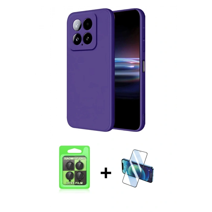 MARSİLYAN™- Mi 14T Pro Kılıf Ahenk Serisi - Siyah 3D Antistatik Seramik Nano Ekran Koruyucu + Raze Metal Kamera Lens - SH