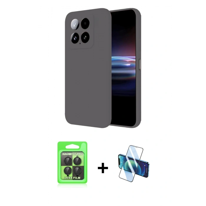 MARSİLYAN™- Mi 14T Pro Kılıf Ahenk Serisi - Siyah 3D Antistatik Seramik Nano Ekran Koruyucu + Raze Metal Kamera Lens - SH