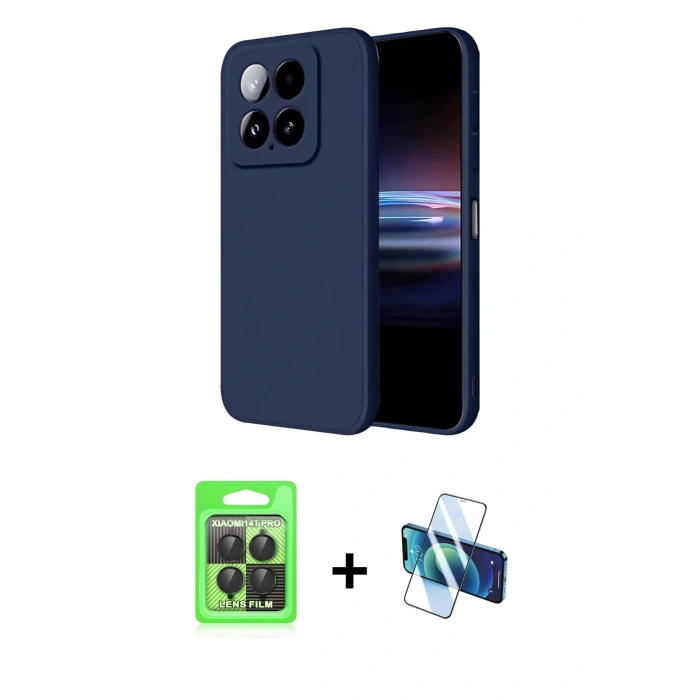 MARSİLYAN™- Mi 14T Pro Kılıf Ahenk Serisi - Siyah 3D Antistatik Seramik Nano Ekran Koruyucu + Raze Metal Kamera Lens - SH