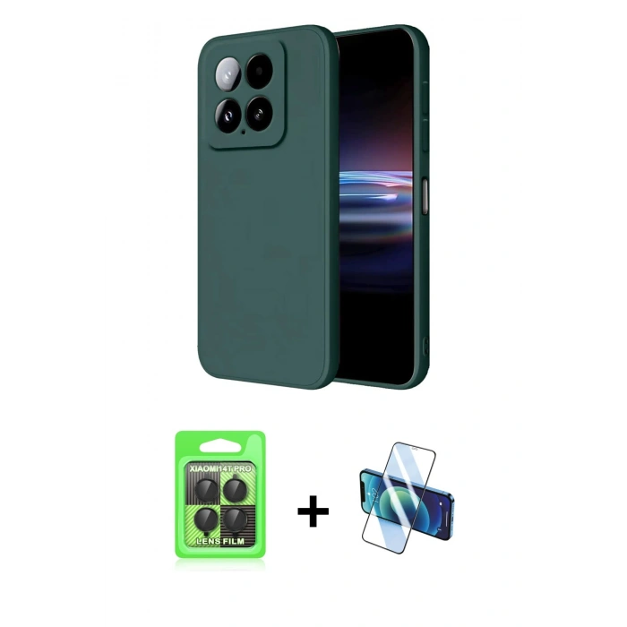 MARSİLYAN™- Mi 14T Pro Kılıf Ahenk Serisi - Siyah 3D Antistatik Seramik Nano Ekran Koruyucu + Raze Metal Kamera Lens - SH