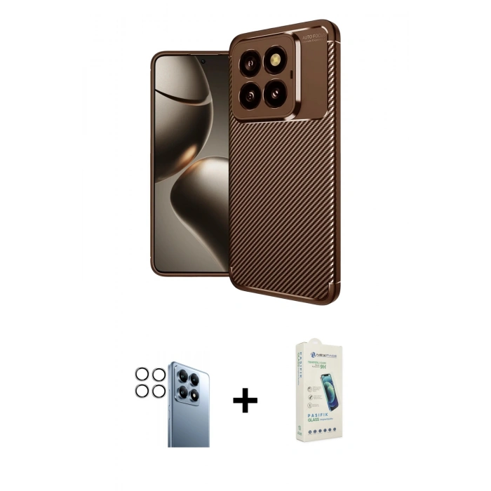 MARSİLYAN™- Mi 14T Pro Kılıf Eksen Form Prime - Şeffaf Pasifik Cam Ekran Koruyucu + PVD Metal Kamera Lens - GS