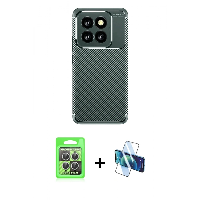MARSİLYAN™- Mi 14T Pro Kılıf Eksen Form Prime - Siyah 3D Antistatik Seramik Nano Ekran Koruyucu + Raze Metal Kamera Lens - GS