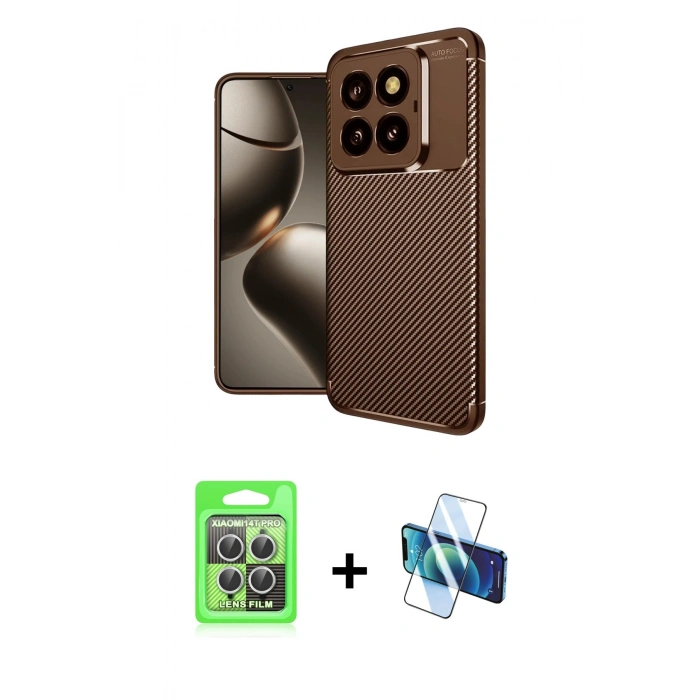 MARSİLYAN™- Mi 14T Pro Kılıf Eksen Form Prime - Siyah 3D Antistatik Seramik Nano Ekran Koruyucu + Raze Metal Kamera Lens - GS