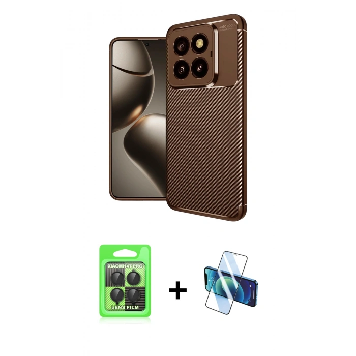 MARSİLYAN™- Mi 14T Pro Kılıf Eksen Form Prime - Siyah 3D Antistatik Seramik Nano Ekran Koruyucu + Raze Metal Kamera Lens - SH