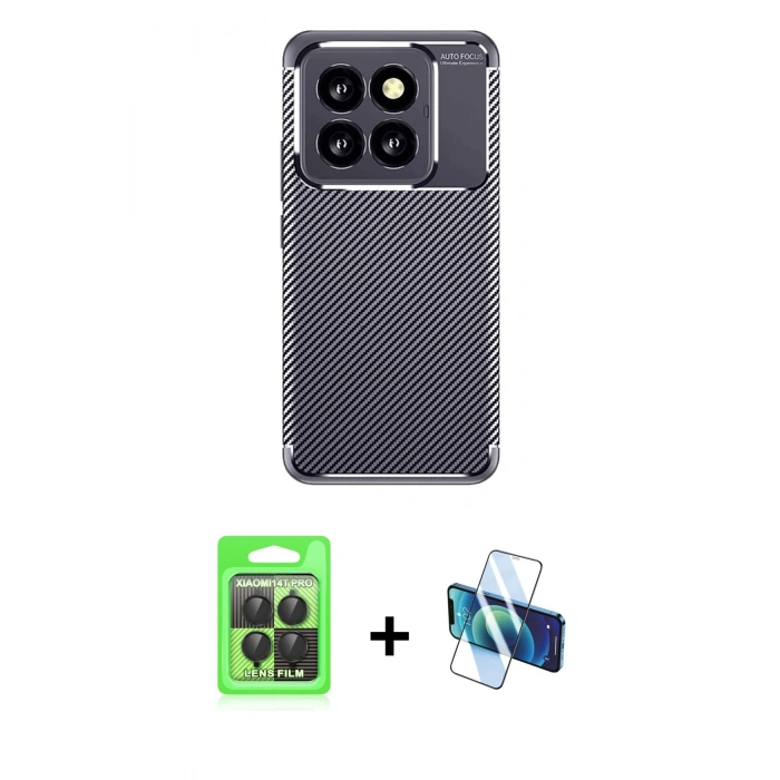 MARSİLYAN™- Mi 14T Pro Kılıf Eksen Form Prime - Siyah 3D Antistatik Seramik Nano Ekran Koruyucu + Raze Metal Kamera Lens - SH