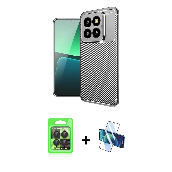 MARSİLYAN™- Mi 14T Pro Kılıf Eksen Form Prime - Siyah 3D Antistatik Seramik Nano Ekran Koruyucu + Raze Metal Kamera Lens - SH