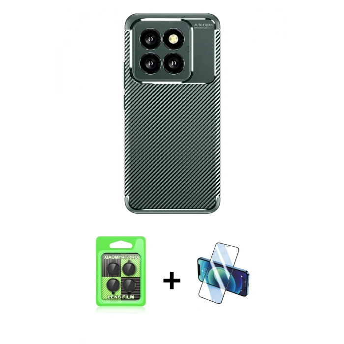 MARSİLYAN™- Mi 14T Pro Kılıf Eksen Form Prime - Siyah 3D Antistatik Seramik Nano Ekran Koruyucu + Raze Metal Kamera Lens - SH