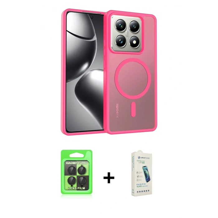 MARSİLYAN™- Mi 14T Pro Kılıf Siluet Minimal Prime - Şeffaf Pasifik Cam Ekran Koruyucu + Raze Metal Kamera Lens - SH