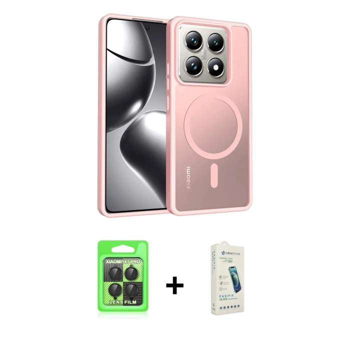 MARSİLYAN™- Mi 14T Pro Kılıf Siluet Minimal Prime - Şeffaf Pasifik Cam Ekran Koruyucu + Raze Metal Kamera Lens - SH
