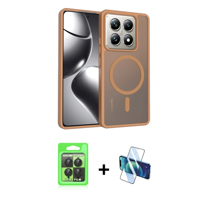 MARSİLYAN™- Mi 14T Pro Kılıf Siluet Minimal Prime - Siyah 3D Antistatik Seramik Nano Ekran Koruyucu + Raze Metal Kamera Lens - SH