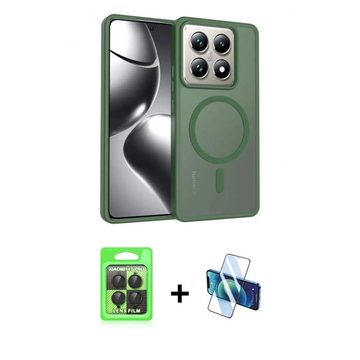 MARSİLYAN™- Mi 14T Pro Kılıf Siluet Minimal Prime - Siyah 3D Antistatik Seramik Nano Ekran Koruyucu + Raze Metal Kamera Lens - SH