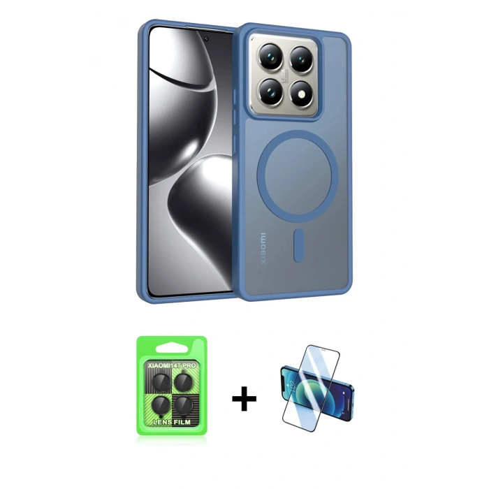 MARSİLYAN™- Mi 14T Pro Kılıf Siluet Minimal Prime - Siyah 3D Antistatik Seramik Nano Ekran Koruyucu + Raze Metal Kamera Lens - SH