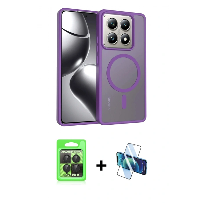 MARSİLYAN™- Mi 14T Pro Kılıf Siluet Minimal Prime - Siyah 3D Antistatik Seramik Nano Ekran Koruyucu + Raze Metal Kamera Lens - SH