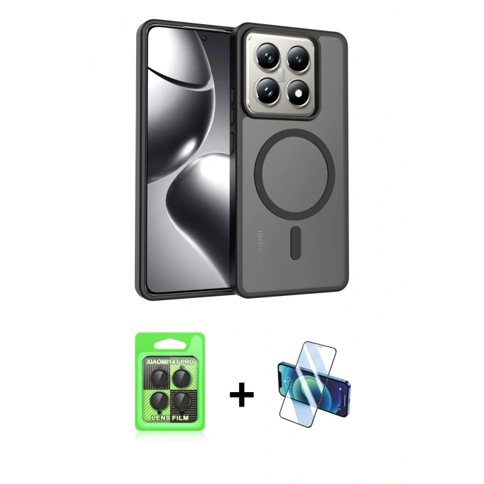 MARSİLYAN™- Mi 14T Pro Kılıf Siluet Minimal Prime - Siyah 3D Antistatik Seramik Nano Ekran Koruyucu + Raze Metal Kamera Lens - SH