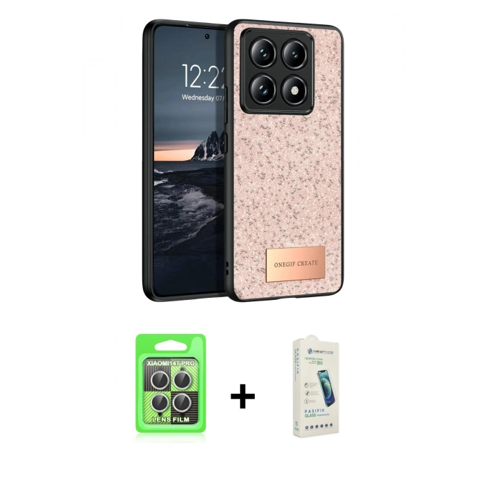 MARSİLYAN™- Mi 14T Pro Kılıf Vadi Klasik Serisi - Şeffaf Pasifik Cam Ekran Koruyucu + Raze Metal Kamera Lens - GS