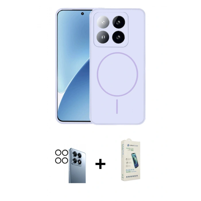 MARSİLYAN™- Mi 14T Pro Kılıf Yankı Form Serisi - Şeffaf Pasifik Cam Ekran Koruyucu + PVD Metal Kamera Lens - SH