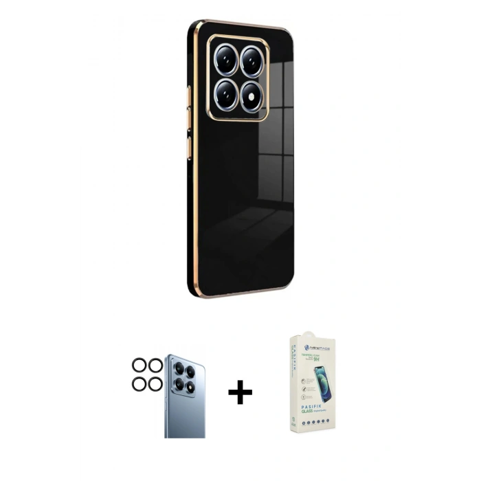 MARSİLYAN™- Mi 14T Pro Kılıf Yankı Serisi - Şeffaf Pasifik Cam Ekran Koruyucu + PVD Metal Kamera Lens - SH