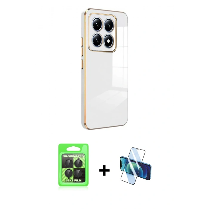 MARSİLYAN™- Mi 14T Pro Kılıf Yankı Serisi - Siyah 3D Antistatik Seramik Nano Ekran Koruyucu + Raze Metal Kamera Lens - SH