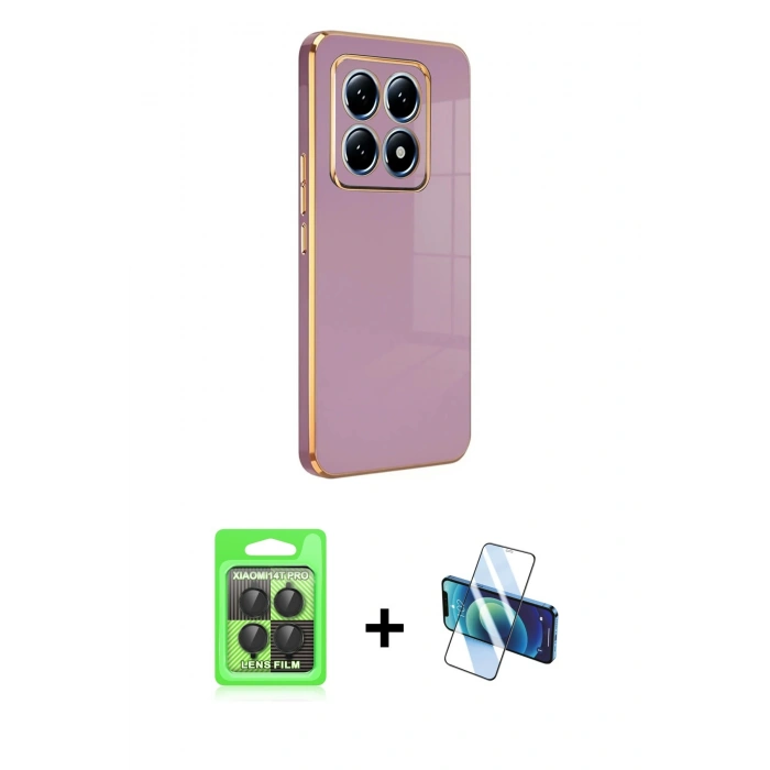 MARSİLYAN™- Mi 14T Pro Kılıf Yankı Serisi - Siyah 3D Antistatik Seramik Nano Ekran Koruyucu + Raze Metal Kamera Lens - SH