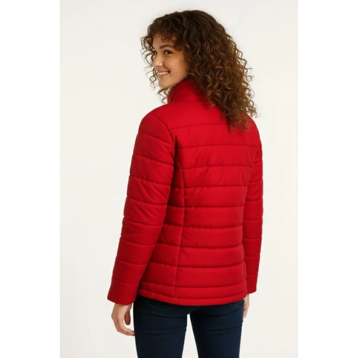 MARSiLYAN- Mikro Su İtici Kapitone Baskılı Astarlı Fermuarlı Bomber Mont - Kırmızı