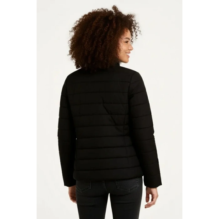 MARSiLYAN- Mikro Su İtici Kapitone Baskılı Astarlı Fermuarlı Bomber Mont - Siyah