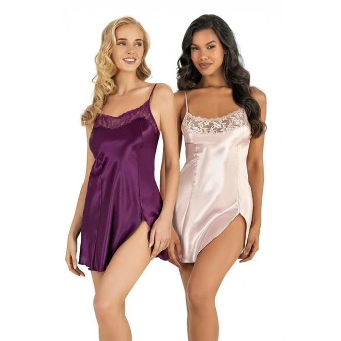 MARSiLYAN-  Mor Kısa Saten Gecelik 8217