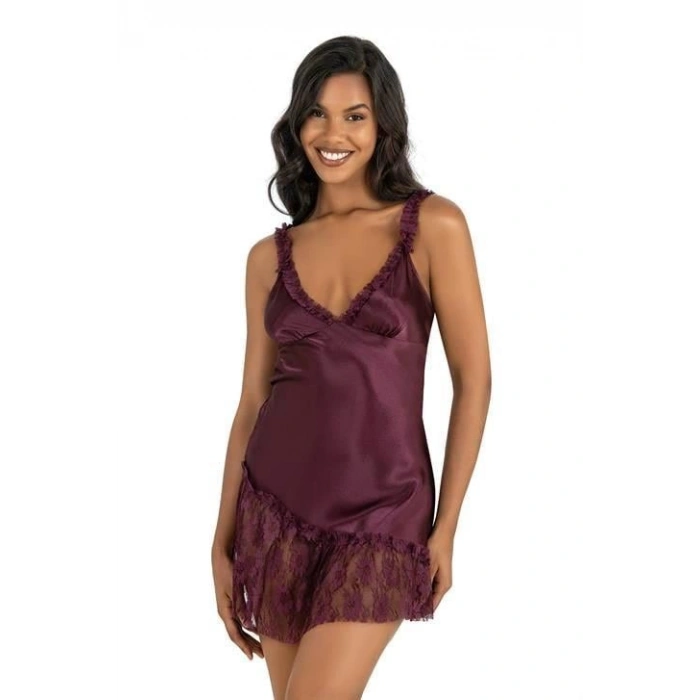 MARSiLYAN-  Mürdüm Kısa Saten Gecelik 8238