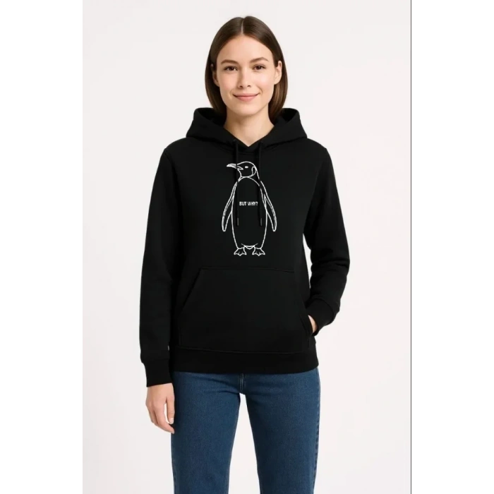 MARSiLYAN- Nihilist Penguen Özel Tasarım Oversize Kapüşonlu Sweatshirt - Siyah
