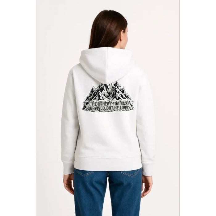 MARSiLYAN- Nihilist Penguen Temalı Oversize Kapüşonlu Sweatshirt - Beyaz