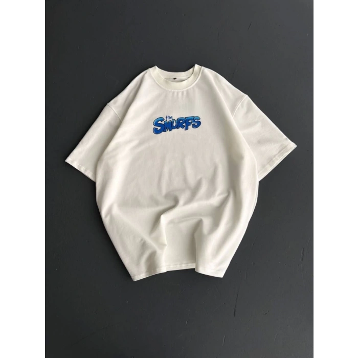 MARSiLYAN- Ön Ve Arka Baskılı Oversize Bisiklet Yaka T-shirt- Beyaz