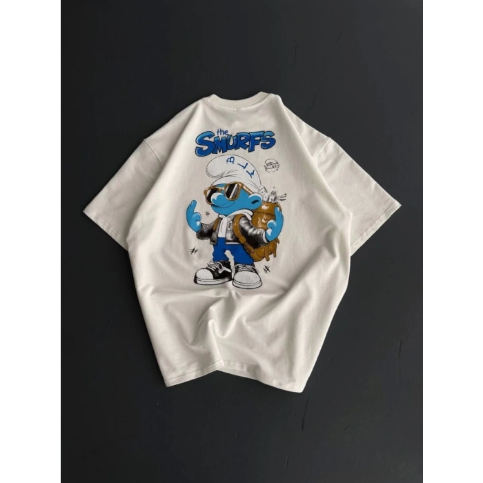 MARSiLYAN- Ön Ve Arka Baskılı Oversize Bisiklet Yaka T-shirt- Beyaz